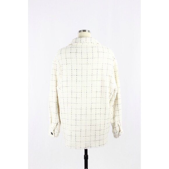 NWOT ZARA White Check Plaid Boucle Tweed Oversized Shirt Jacket Shacket, Size XS - Picture 3 of 16